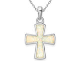 Lab-Created Opal Cross Pendant Necklace in Sterling Silver with Chain